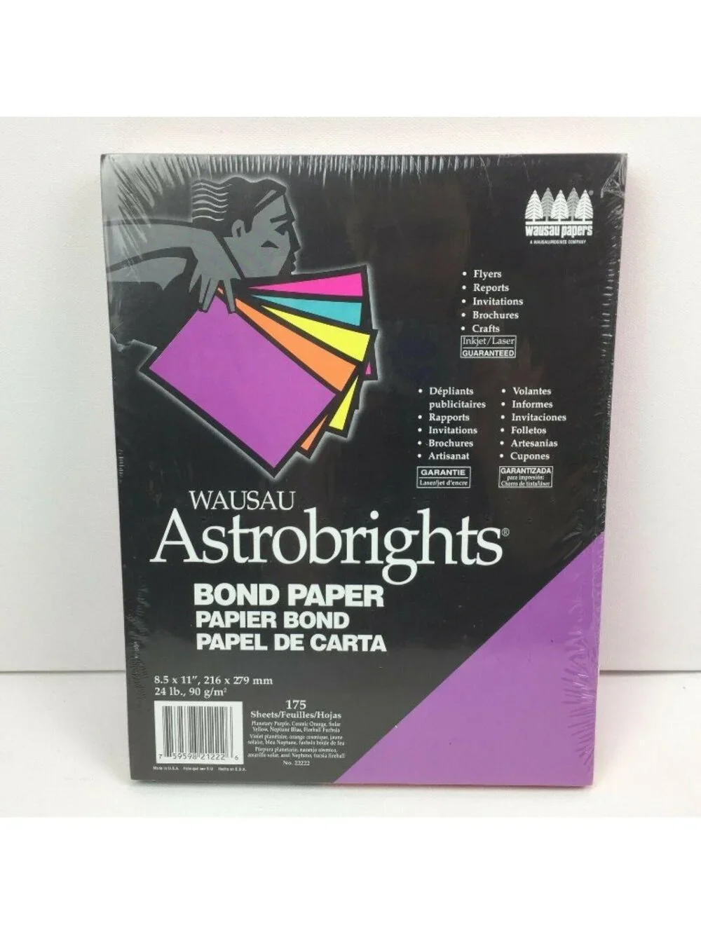 Wausau Astrobrights Neon Purple Pink Blue Yellow Orange 8.5x11 Bond 175 Sheets